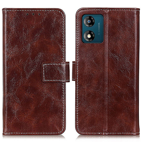 Leather Case Stands Flip Cover Holder K04Z for Motorola Moto E13 Brown