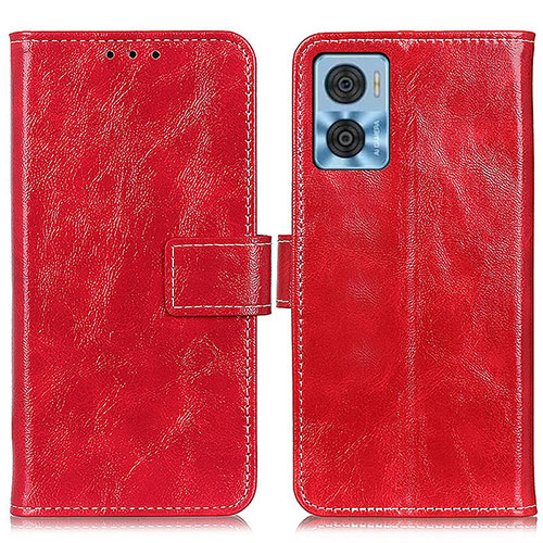 Leather Case Stands Flip Cover Holder K04Z for Motorola Moto E22 Red