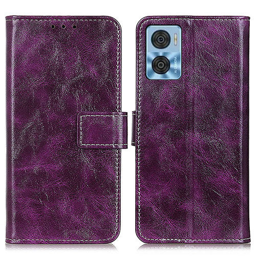 Leather Case Stands Flip Cover Holder K04Z for Motorola Moto E22i Purple