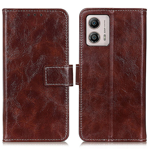 Leather Case Stands Flip Cover Holder K04Z for Motorola Moto G53 5G Brown