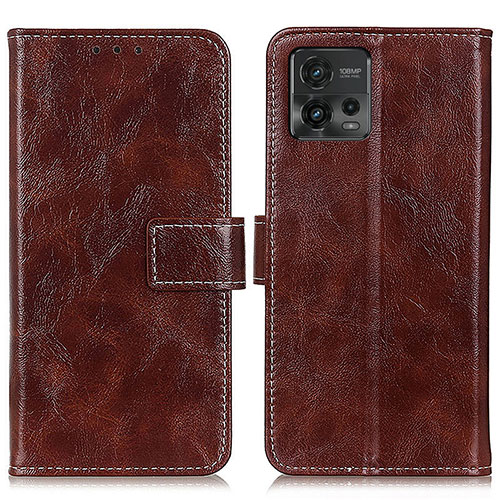 Leather Case Stands Flip Cover Holder K04Z for Motorola Moto G72 Brown