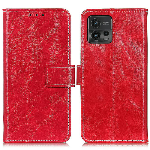 Leather Case Stands Flip Cover Holder K04Z for Motorola Moto G72 Red