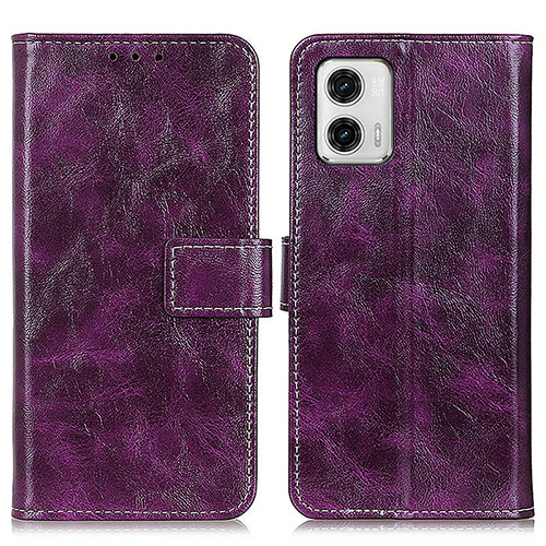 Leather Case Stands Flip Cover Holder K04Z for Motorola Moto G73 5G Purple