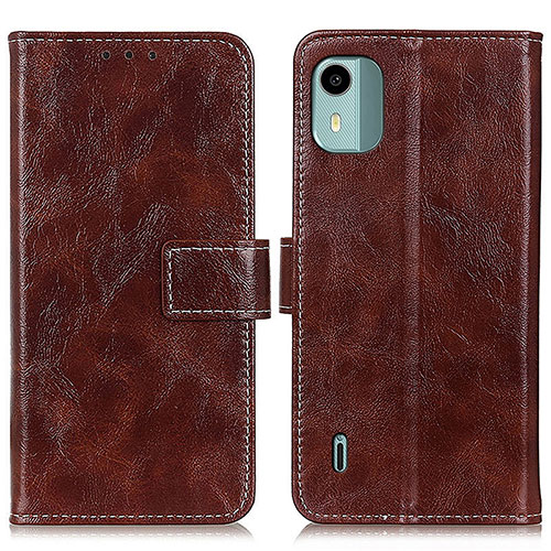 Leather Case Stands Flip Cover Holder K04Z for Nokia C12 Brown