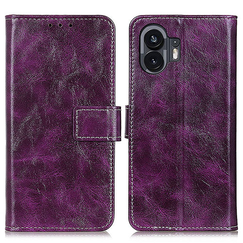 Leather Case Stands Flip Cover Holder K04Z for Nothing Phone 2 Purple