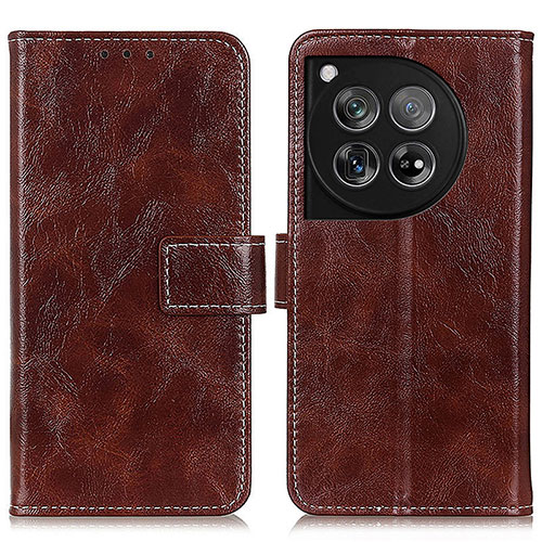 Leather Case Stands Flip Cover Holder K04Z for OnePlus 12 5G Brown