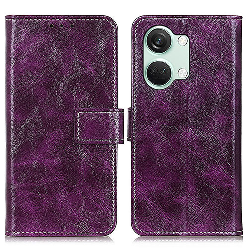 Leather Case Stands Flip Cover Holder K04Z for OnePlus Nord 3 5G Purple