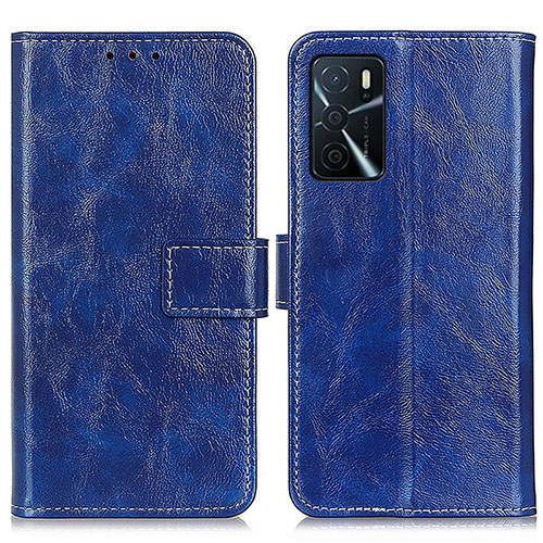 Leather Case Stands Flip Cover Holder K04Z for Oppo A16 Blue