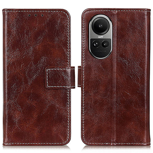 Leather Case Stands Flip Cover Holder K04Z for Oppo Reno10 5G Brown