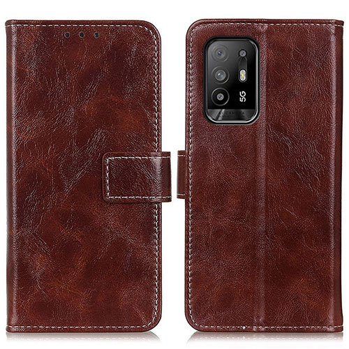 Leather Case Stands Flip Cover Holder K04Z for Oppo Reno5 Z 5G Brown