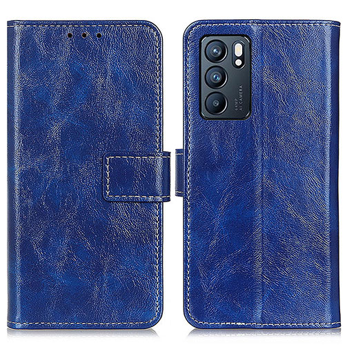 Leather Case Stands Flip Cover Holder K04Z for Oppo Reno6 5G Blue