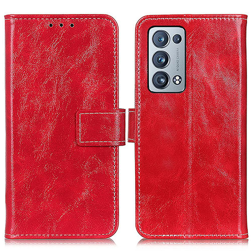 Leather Case Stands Flip Cover Holder K04Z for Oppo Reno6 Pro 5G Red