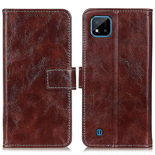 Leather Case Stands Flip Cover Holder K04Z for Realme C11 (2021) Brown