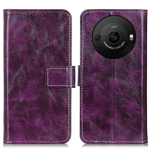 Leather Case Stands Flip Cover Holder K04Z for Sharp Aquos R8s Pro Purple