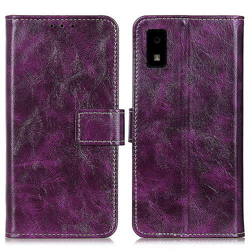 Leather Case Stands Flip Cover Holder K04Z for Sharp Aquos wish2 Purple