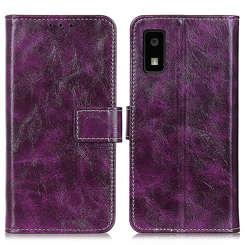 Leather Case Stands Flip Cover Holder K04Z for Sharp Aquos wish3 Purple