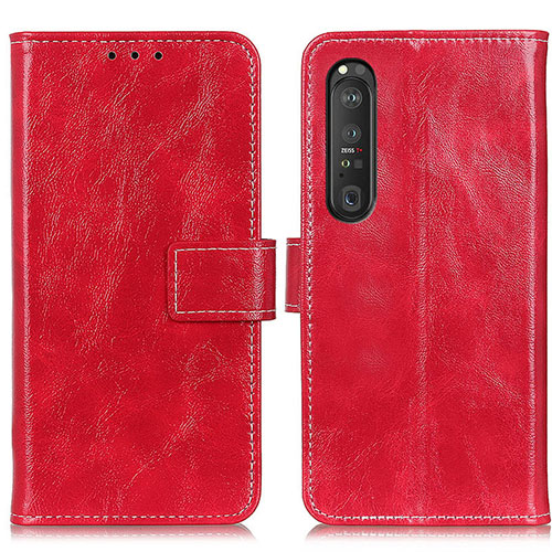 Leather Case Stands Flip Cover Holder K04Z for Sony Xperia 1 III Red