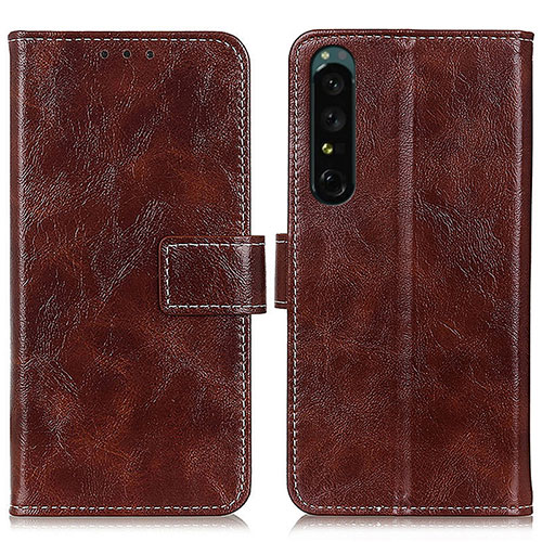 Leather Case Stands Flip Cover Holder K04Z for Sony Xperia 1 IV Brown