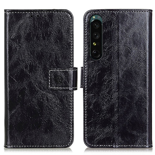 Leather Case Stands Flip Cover Holder K04Z for Sony Xperia 1 IV SO-51C Black