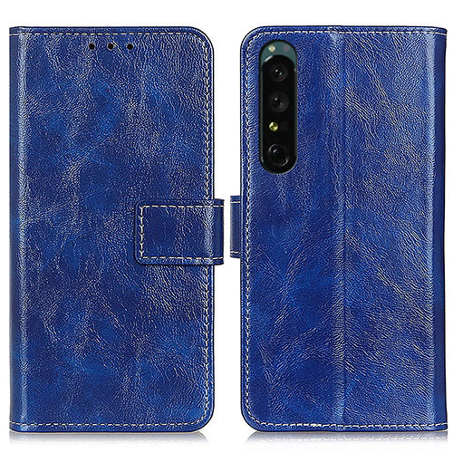 Leather Case Stands Flip Cover Holder K04Z for Sony Xperia 1 IV SO-51C Blue