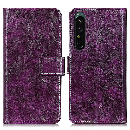 Leather Case Stands Flip Cover Holder K04Z for Sony Xperia 1 IV SO-51C Purple