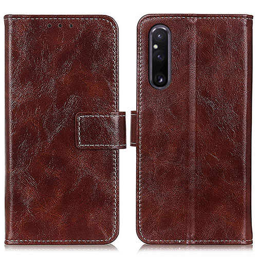 Leather Case Stands Flip Cover Holder K04Z for Sony Xperia 1 V Brown