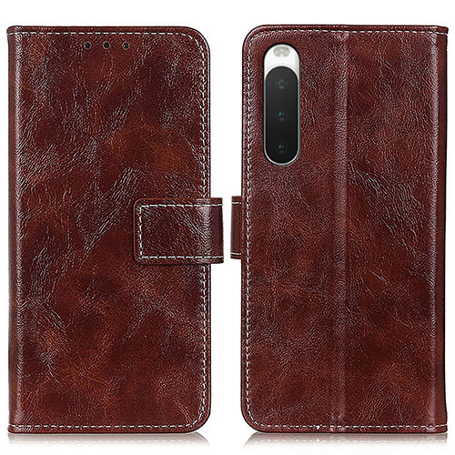 Leather Case Stands Flip Cover Holder K04Z for Sony Xperia 10 IV Brown