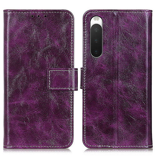 Leather Case Stands Flip Cover Holder K04Z for Sony Xperia 10 IV SOG07 Purple