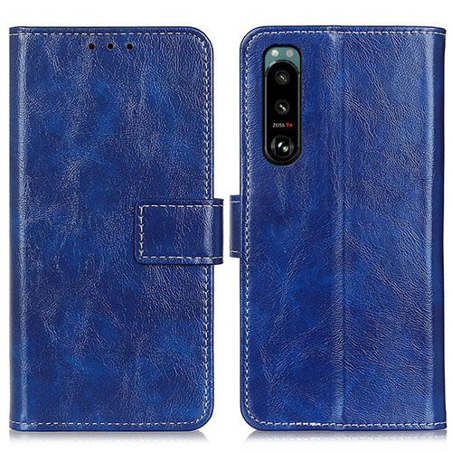 Leather Case Stands Flip Cover Holder K04Z for Sony Xperia 5 III SO-53B Blue