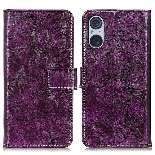 Leather Case Stands Flip Cover Holder K04Z for Sony Xperia 5 V Purple