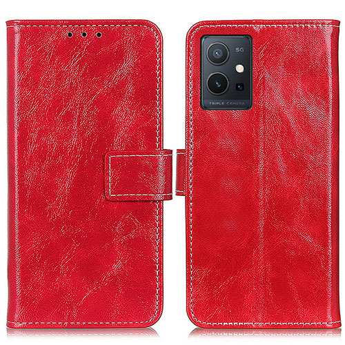 Leather Case Stands Flip Cover Holder K04Z for Vivo T1 5G India Red