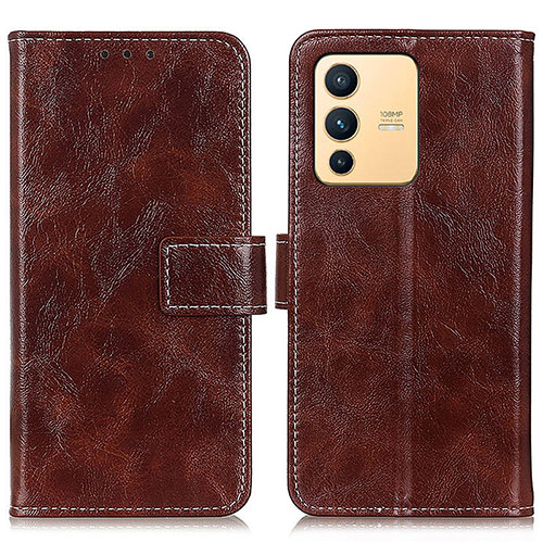 Leather Case Stands Flip Cover Holder K04Z for Vivo V23 5G Brown