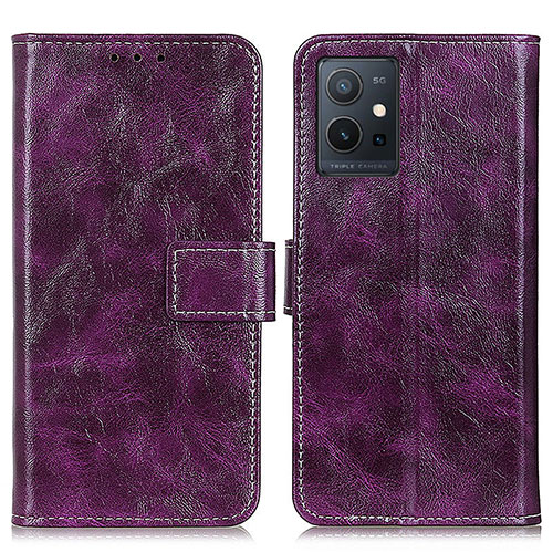 Leather Case Stands Flip Cover Holder K04Z for Vivo Y55s 5G Purple