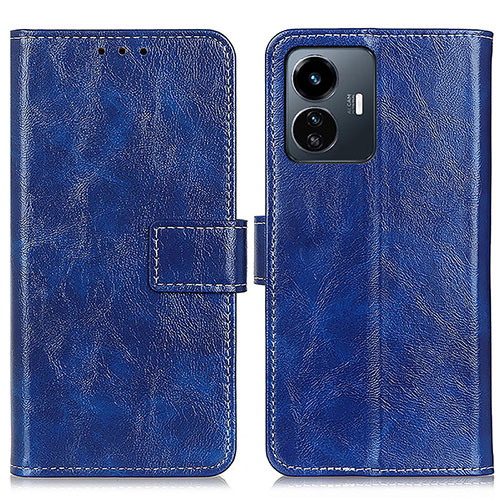 Leather Case Stands Flip Cover Holder K04Z for Vivo Y77e 5G Blue