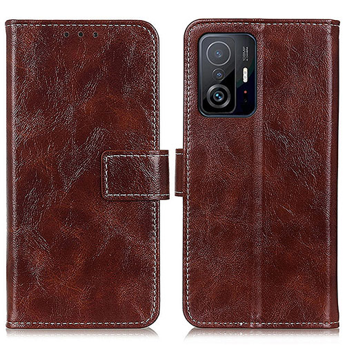 Leather Case Stands Flip Cover Holder K04Z for Xiaomi Mi 11T Pro 5G Brown