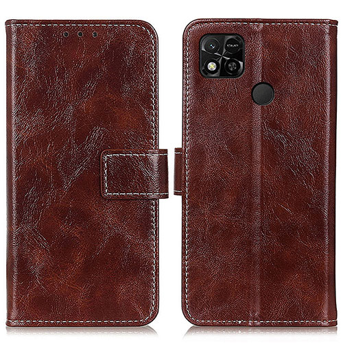 Leather Case Stands Flip Cover Holder K04Z for Xiaomi POCO C3 Brown