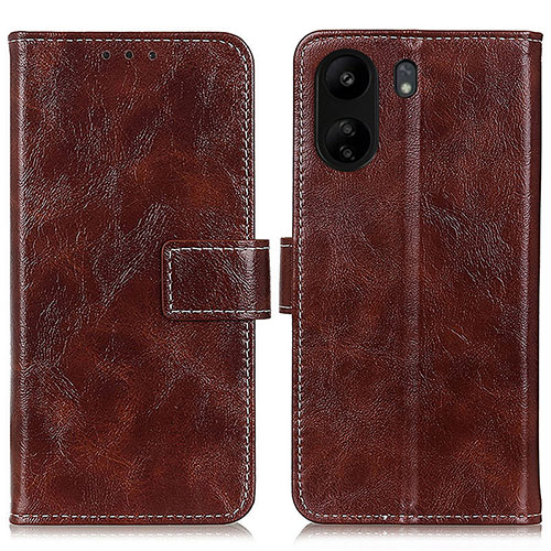 Leather Case Stands Flip Cover Holder K04Z for Xiaomi Poco C65 Brown