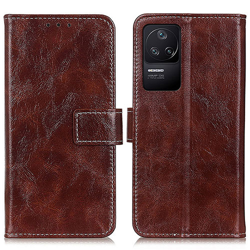 Leather Case Stands Flip Cover Holder K04Z for Xiaomi Poco F4 5G Brown