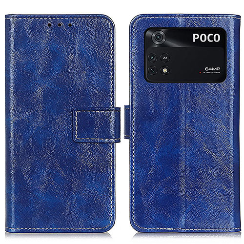 Leather Case Stands Flip Cover Holder K04Z for Xiaomi Poco M4 Pro 4G Blue