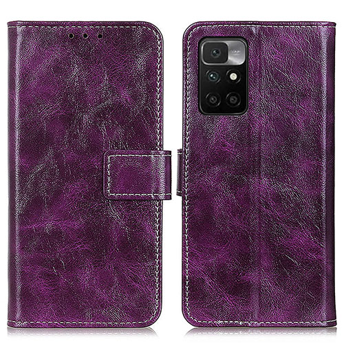 Leather Case Stands Flip Cover Holder K04Z for Xiaomi Redmi 10 4G Purple