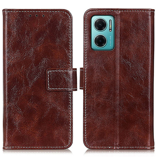 Leather Case Stands Flip Cover Holder K04Z for Xiaomi Redmi 10 5G Brown