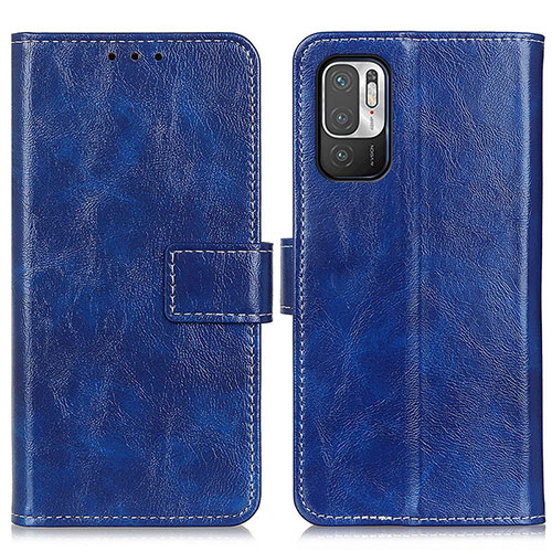 Leather Case Stands Flip Cover Holder K04Z for Xiaomi Redmi Note 10 5G Blue