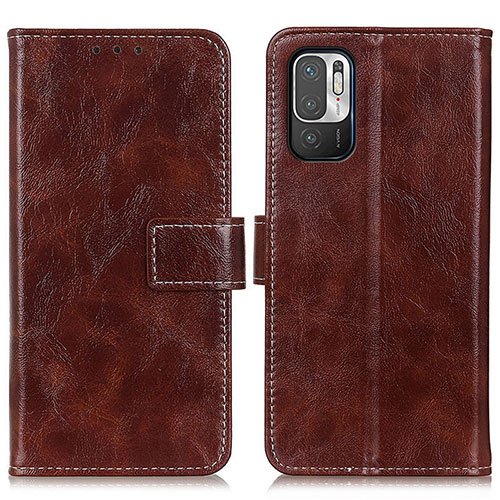 Leather Case Stands Flip Cover Holder K04Z for Xiaomi Redmi Note 10 5G Brown