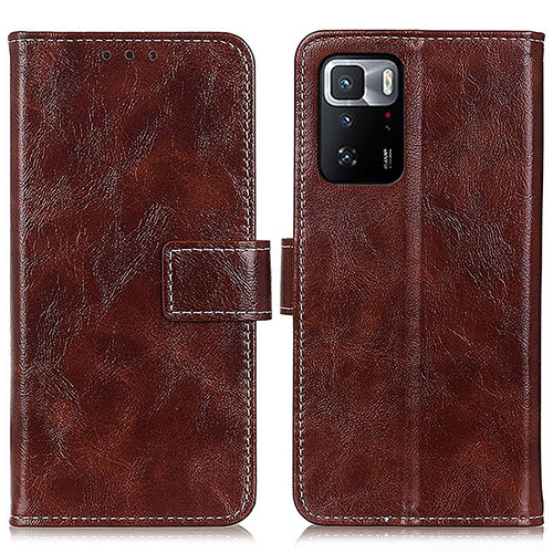 Leather Case Stands Flip Cover Holder K04Z for Xiaomi Redmi Note 10 Pro 5G Brown