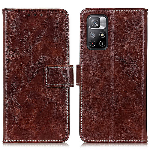 Leather Case Stands Flip Cover Holder K04Z for Xiaomi Redmi Note 11 5G Brown