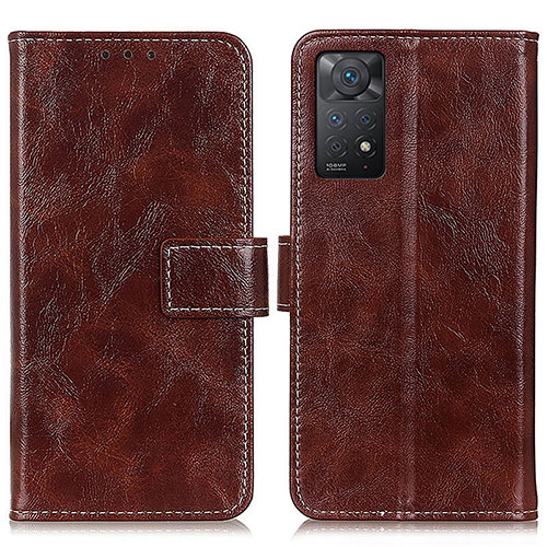 Leather Case Stands Flip Cover Holder K04Z for Xiaomi Redmi Note 11 Pro 5G Brown