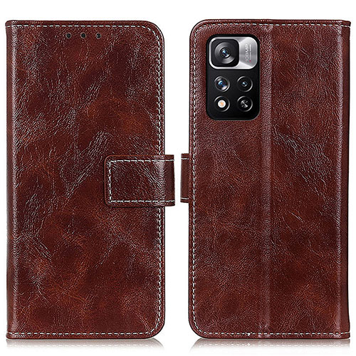 Leather Case Stands Flip Cover Holder K04Z for Xiaomi Redmi Note 11 Pro+ Plus 5G Brown