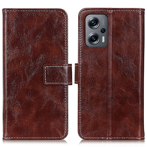 Leather Case Stands Flip Cover Holder K04Z for Xiaomi Redmi Note 11T Pro 5G Brown