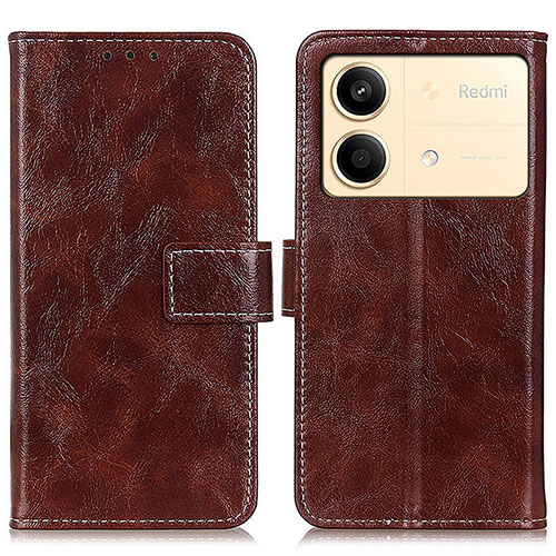 Leather Case Stands Flip Cover Holder K04Z for Xiaomi Redmi Note 13R Pro 5G Brown