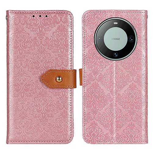 Leather Case Stands Flip Cover Holder K05Z for Huawei Mate 60 Pro Pink